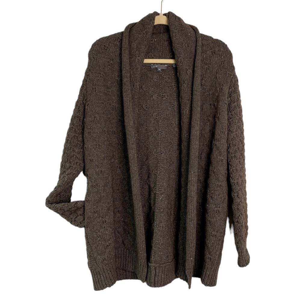 Vince Yak Wool Blend Open Front Chunky Cardigan Size XS Brown Neutral Relaxed